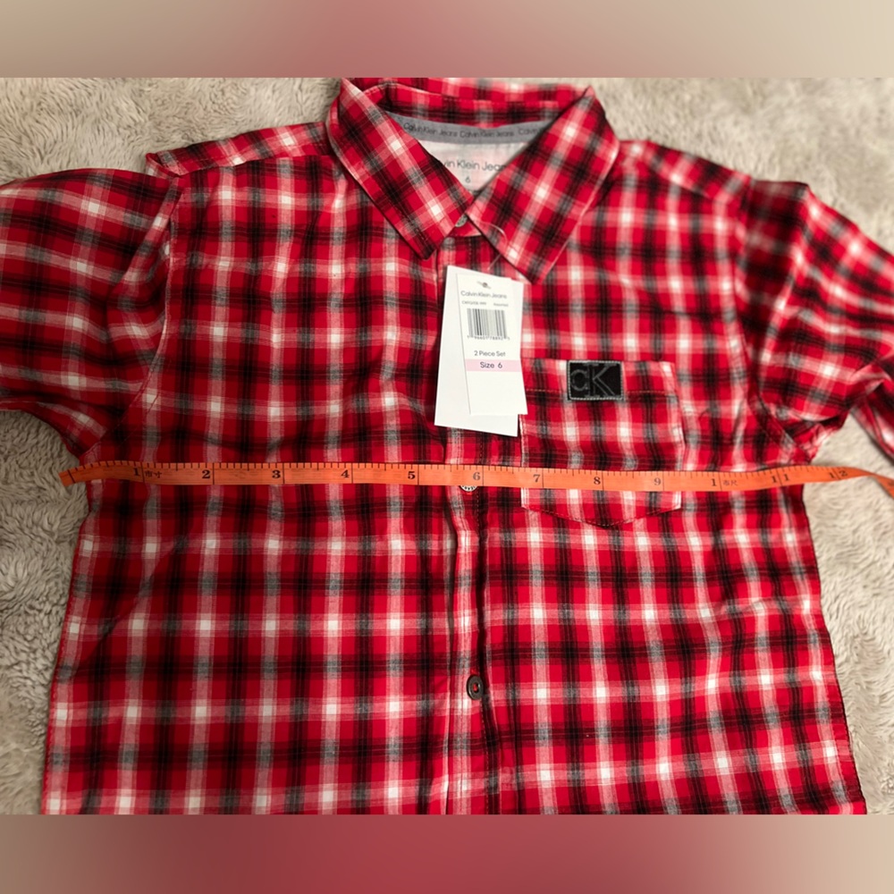 Calvin Klein Boys Plaid Button Down Shirt Size 6 Red Black NWT